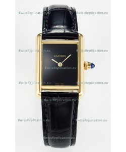 Tank Must Cartier Super Clone Edition 29MM Watch in Yellow Gold Casing Black Dial 