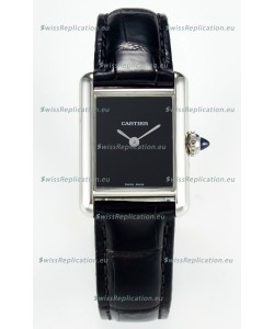 Tank Must Cartier Super Clone Edition 29MM Watch in Steel Casing Black Dial 