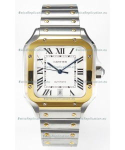 Cartier Santos De Cartier Two Tone 904L Steel White Dial Super Clone Replica 40MM Watch 