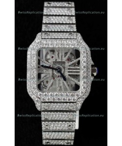 Santos De Cartier Watch in Skeleton Dial - MOSSANITES Paved Edition Swiss Replica Watch