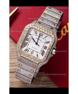 Santos De Cartier Watch in White Dial MOSSANITES Paved Edition Swiss Replica Watch