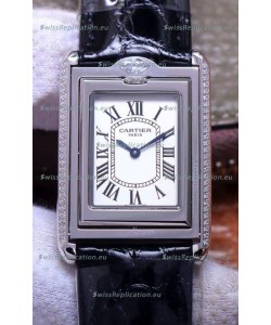 Cartier Tank Reversible Swiss Quartz Replica Watch in Steel Casing - Black Strap