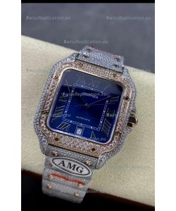 Cartier "Santos De Cartier" Two Tone Blue Dial 1:1 Mirror Replica - 40MM - Genuine Diamonds