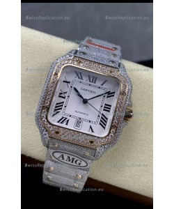 Cartier "Santos De Cartier" Two Tone White Dial 1:1 Mirror Replica - 40MM - Genuine Diamonds