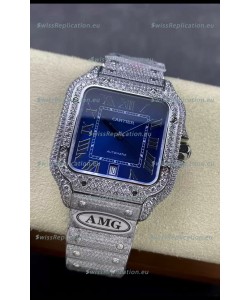 Cartier "Santos De Cartier" 904L Steel Blue Dial 1:1 Mirror Replica - 40MM - Genuine Diamonds