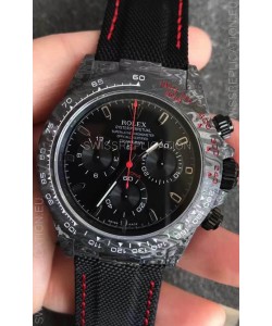 Rolex Daytona DiW Forged Cabon Casing 1:1 Mirror Replica with Nylon Strap - Full Black Dial 