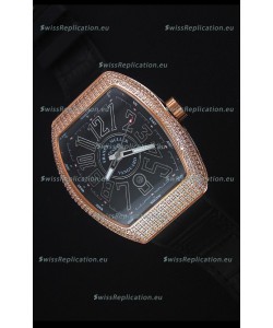 Franck Muller Vanguard Gold Swiss Replica Watch in Black Dial 