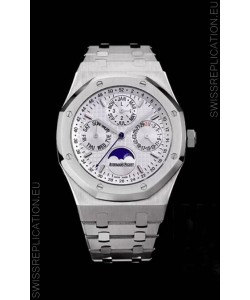 Audemars Piguet Royal Oak Perpetual Calendar Swiss Replica Steel Casing Watch in White Dial 