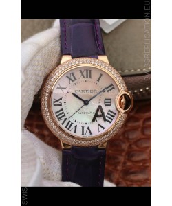 Ballon De Cartier Swiss Automatic 1:1 Mirror Quality 36MM in Purple Strap Rose Gold Casing
