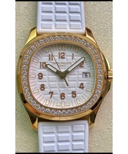 Patek Philippe Aquanaut LUCE 5072R-001 Quartz Swiss Replica Watch in Yellow Gold White Dial - 35MM