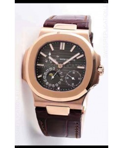 Patek Philippe Nautilus 5712/R 1:1 Quality Swiss Replica Watch in Brown Dial Leather Strap