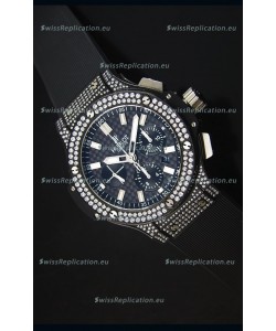 Hublot Big Bang Carbon Dial Diamonds Studded PVD Case Swiss Watch 