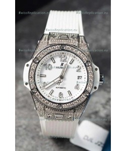 Hublot Big Bang One Click Mossanites Paved Casing Swiss Replica Watch White Dial