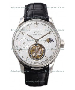 IWC Portugese Hand-Wound Genuine Tourbillon White Dial Steel Casing Swiss Replica Watch 