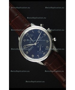 IWC Portuguese Chronograph Black Dial Brown Strap with Diamonds 1:1 Mirror Replica Watch
