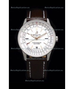 Breitling Navitimer 1 Automatic Swiss Replica Watch in White Dial - Leather Strap