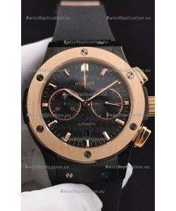 Hublot Classic Fusion Chronograph Ceramic Rose Gold Bezel Carbon Dial 1:1 Mirror Replica Watch 