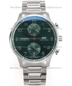 IWC Portuguese Chronograph Swiss Replica Watch in Steel Case Green Dial - 1:1 Mirror Replica Edition