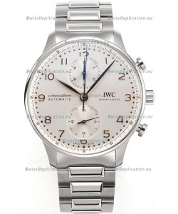 IWC Portuguese Chronograph Swiss Replica Watch in Steel Case Steel White Dial - 1:1 Mirror Replica Edition