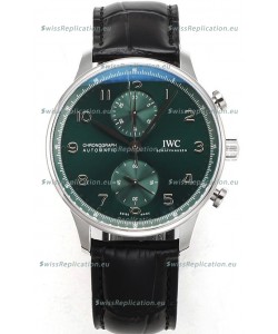 IWC Portuguese Chronograph Swiss Replica Watch in Steel Case Green Dial - 1:1 Mirror Replica Edition