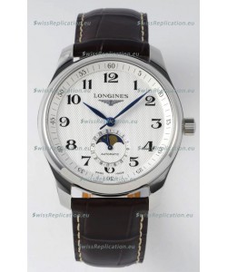 Longines Master Collection Automatic Moonphase White Dial Swiss Replica Watch Leather Strap