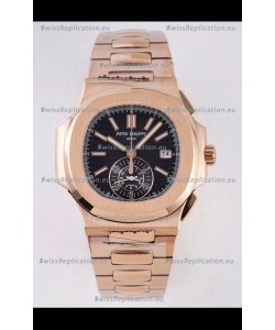 Patek Philippe Nautilus 5980/R Rose Gold 904L Steel Case in Black Dial - 1:1 Mirror Replica