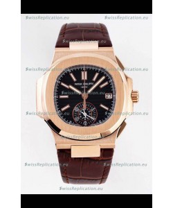Patek Philippe Nautilus 5980/1R-001 Rose Gold 904L Steel Case in Black Dial - 1:1 Mirror Replica