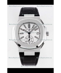 Patek Philippe Nautilus 5980/1A 904L Steel Case in White Dial Leather Strap - 1:1 Mirror Replica