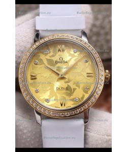 Omega De Ville Floral Dial Swiss Quartz Movement in Two Tone Casing - Gold Dial