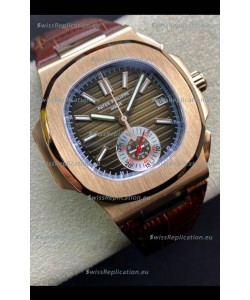 Patek Philippe Nautilus 5980/R Chronograph Rose Gold on 904L Steel Case in Brown Dial - 1:1 Mirror Replica
