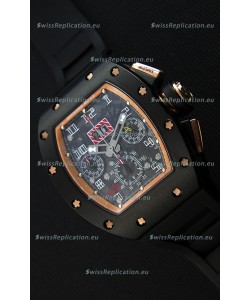 Richard Mille RM011-FM Felipe Massa Black Ceramic Case Watch in Black Strap