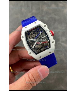 Richard Mille Super Clone RM67-02 Alexis Pinturault White Quartz TPT 37 Grams Watch Blue Strap