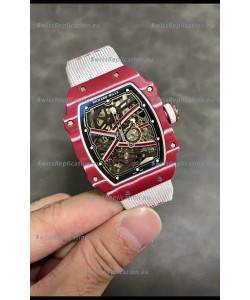 Richard Mille Super Clone RM67-02 Mutaz Barshim Red Carbon TPT 37 Grams Watch White Strap