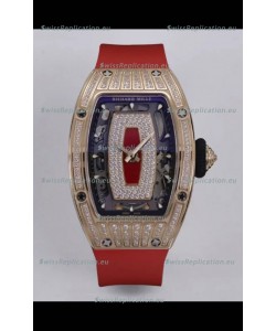 Richard Mille Super Clone RM07-01 Diamonds Paved 904L Rose Gold Casing Automatic Replica Watch