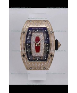 Richard Mille Super Clone RM07-01 Diamonds Paved 904L Rose Gold Casing Automatic Replica Watch