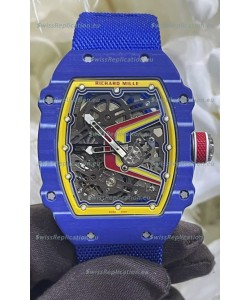 Richard Mille Super Clone RM67-02 Fernando Alonso Blue Carbon TPT 37 Grams Watch Blue Strap