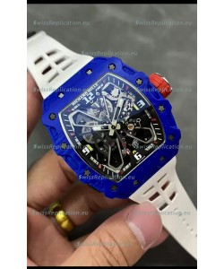 Richard Mille RM35-03 Rafael Nadal Edition Blue Carbon Fiber Casing 1:1 Mirror Replica Watch in White Strap