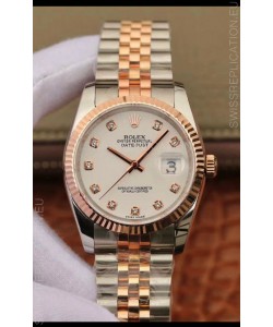 Rolex Datejust 36MM Cal.3135 Movement Swiss Replica Watch in 904L Steel Two Tone Casing White Dial