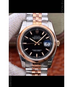 Rolex Datejust 36MM Cal.3135 Movement Swiss Replica Watch in 904L Steel Two Tone Casing Black Dial