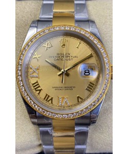 Rolex Datejust 36MM Cal.3135 Movement Swiss Replica Watch in 904L Steel Two Tone Casing Gold Dial