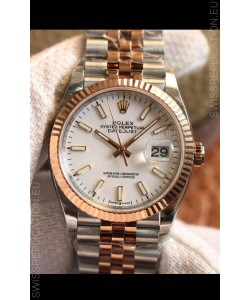 Rolex Datejust 36MM Cal.3135 Movement Swiss Replica Watch in 904L Steel Two Tone Casing White Dial