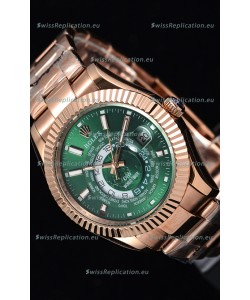 Rolex SkyDweller Swiss Watch in 18K Rose Gold Case - DIW Edition Green Dial 
