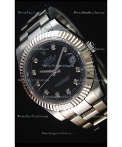 Rolex Datejust II 41MM with Cal.3136 Movement Swiss Replica Watch in Black Dial Diamonds Markers