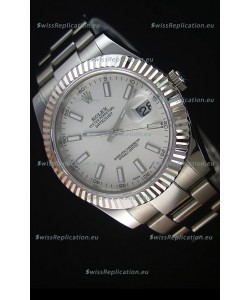 Rolex Datejust II 41MM with Cal.3136 Movement Swiss Replica Watch in White Dial Stick Markers 