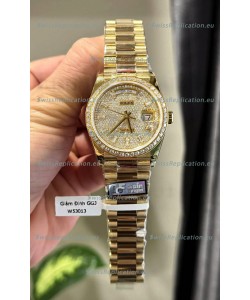 Rolex Day Date Super Clone Yelllow Gold Plated Custom Modified Diamonds Paved Watch 