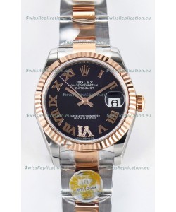 Rolex Super Clone Datejust ETA 2688 Movement 31MM Two Tone Rose Gold Swiss Black Dial