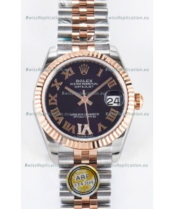 Rolex Super Clone Datejust ETA 2688 Movement 31MM Two Tone Rose Gold Swiss Purple Dial