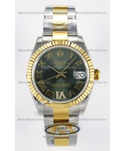 Rolex Super Clone Datejust ETA 2688 Movement 31MM Two Tone Yellow Gold Swiss Green Dial 