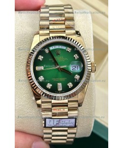 Rolex Day Date Super Clone 18K Yellow Gold Watch 36MM - Green Dial 1:1 Mirror Replica Watch 