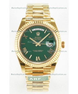 Rolex Day Date Super Clone 18K Yellow Gold Watch 40MM - Green Dial 1:1 Mirror Quality